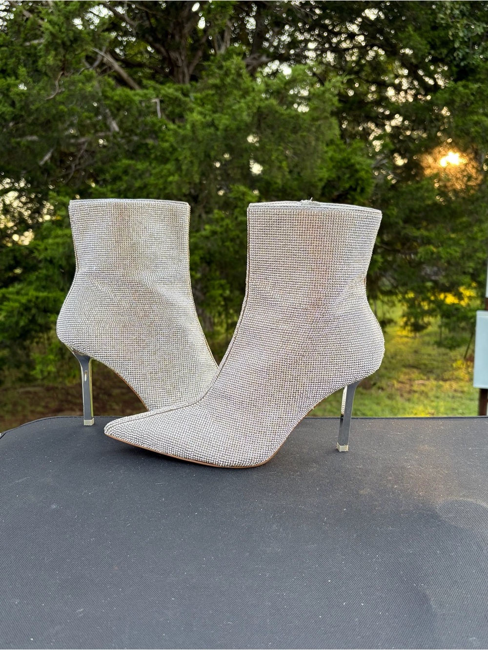 Steve Madden Silver Crystal Ankle Booties 9 pics for condition bling  rinestones